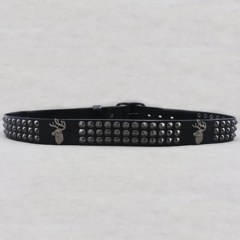 Ceinture en cuir cloutée à trois rangées de rivets Lucky Deer