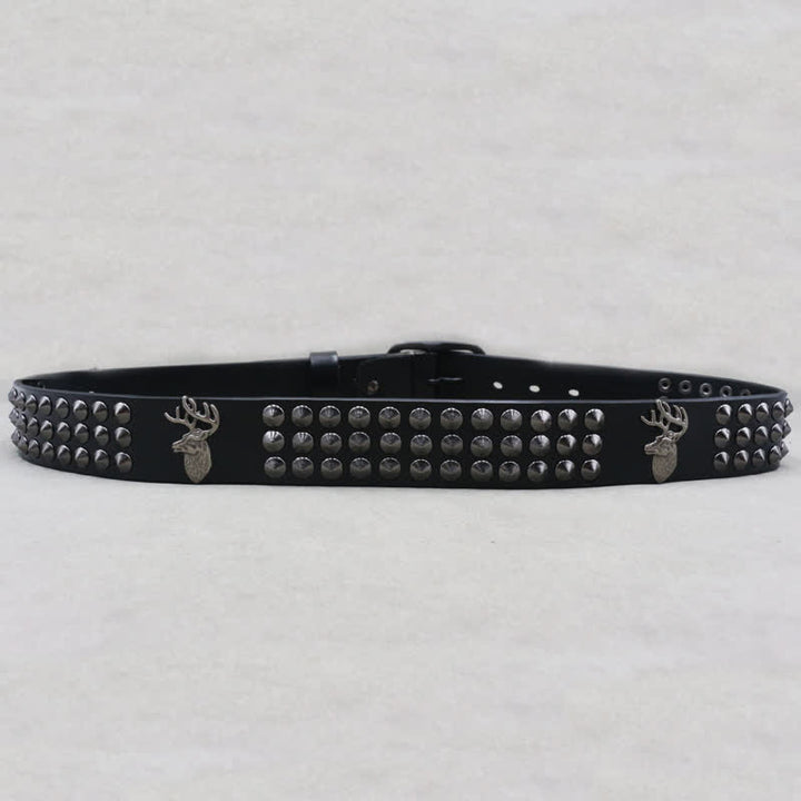 Ceinture en cuir cloutée à trois rangées de rivets Lucky Deer
