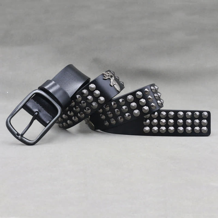 Ceinture en cuir cloutée à trois rangées de rivets Lucky Deer