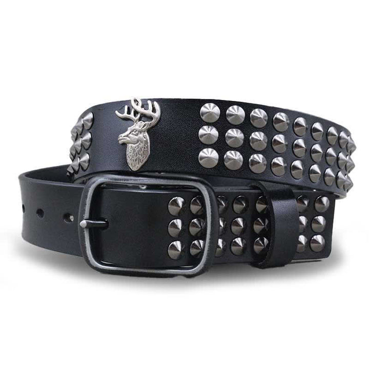 Ceinture en cuir cloutée à trois rangées de rivets Lucky Deer