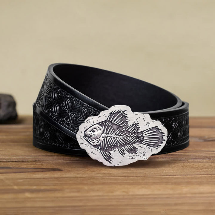 Ceinture en cuir à boucle fossile de poisson DIY pour homme
