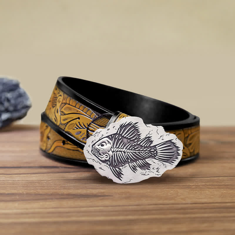 Ceinture en cuir à boucle fossile de poisson DIY pour homme