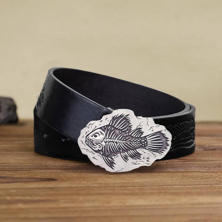 Ceinture en cuir à boucle fossile de poisson DIY pour homme
