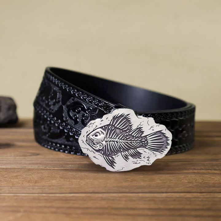 Ceinture en cuir à boucle fossile de poisson DIY pour homme