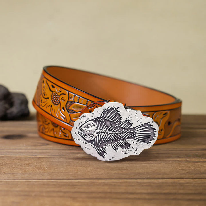 Ceinture en cuir à boucle fossile de poisson DIY pour homme