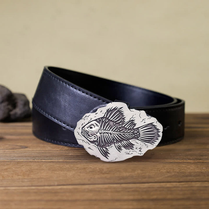Ceinture en cuir à boucle fossile de poisson DIY pour homme