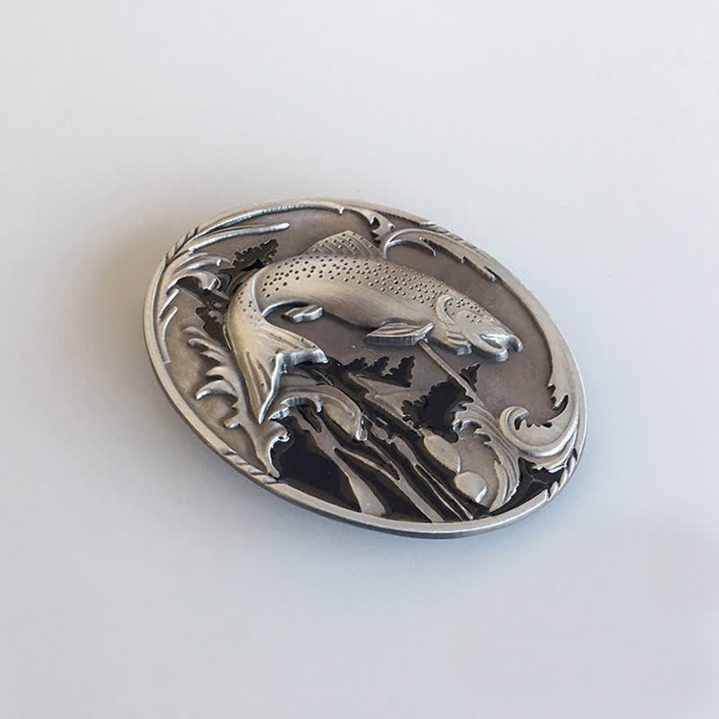 Ceinture en cuir à boucle pour homme avec motif de pêche et de faune