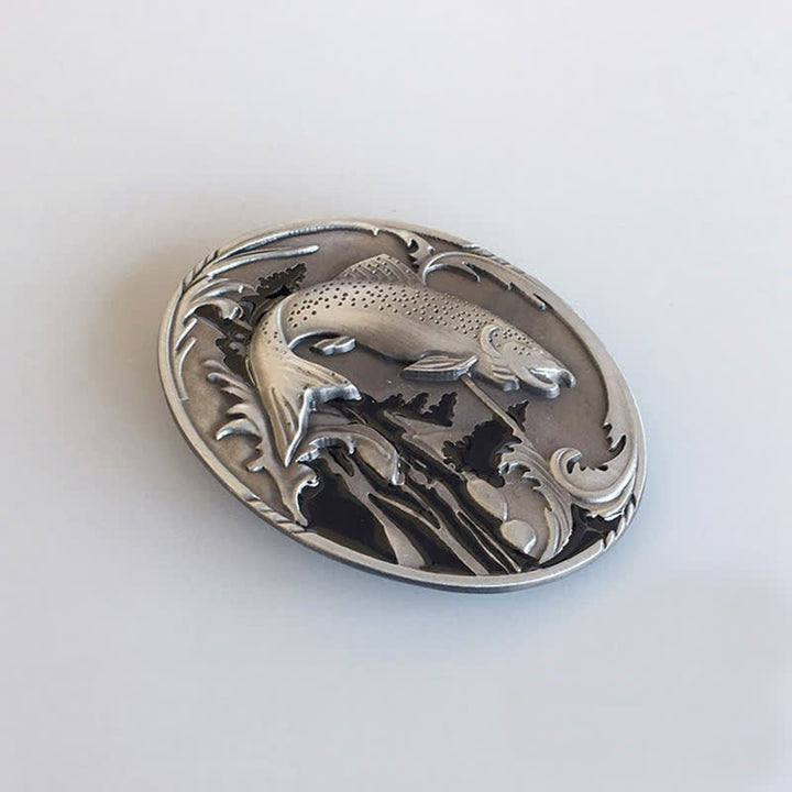 Ceinture en cuir à boucle pour homme avec motif de pêche et de faune