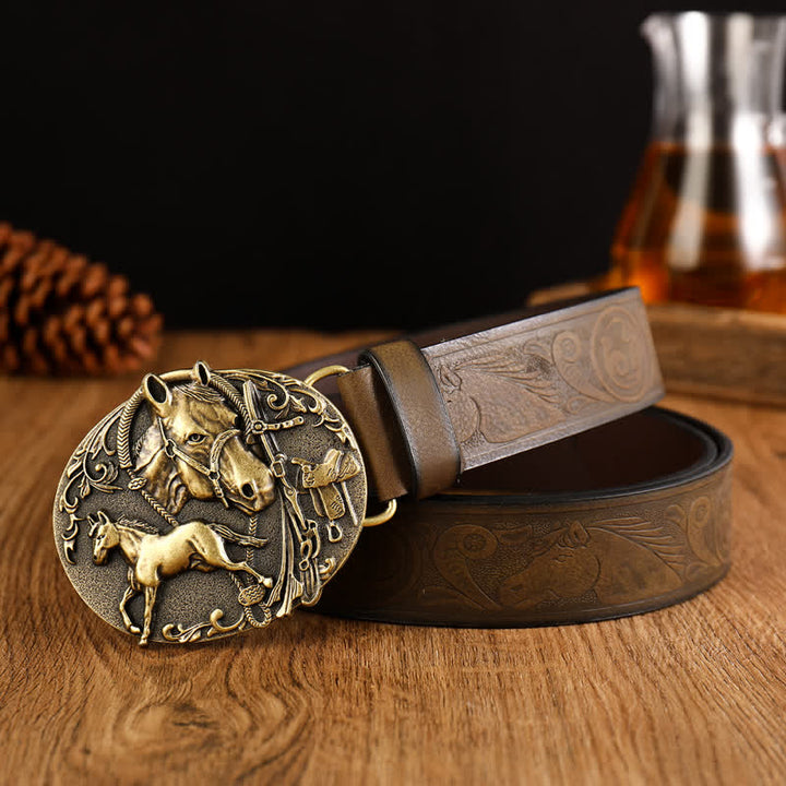 Ceinture en cuir à motif tête de cheval ovale