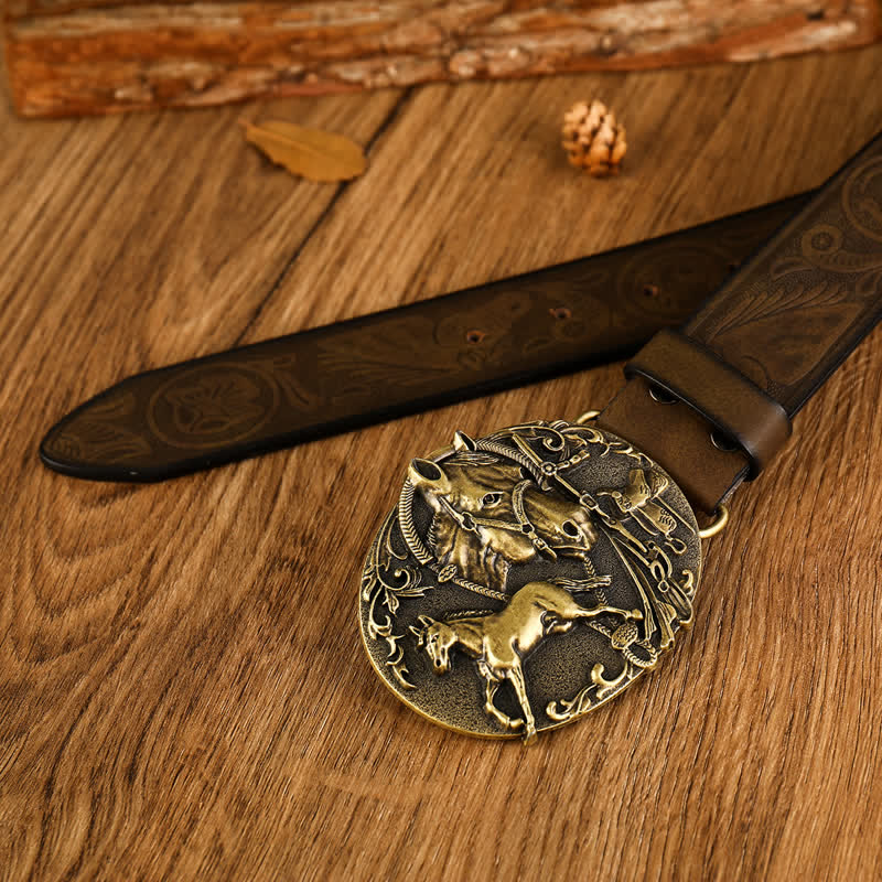 Ceinture en cuir à motif tête de cheval ovale