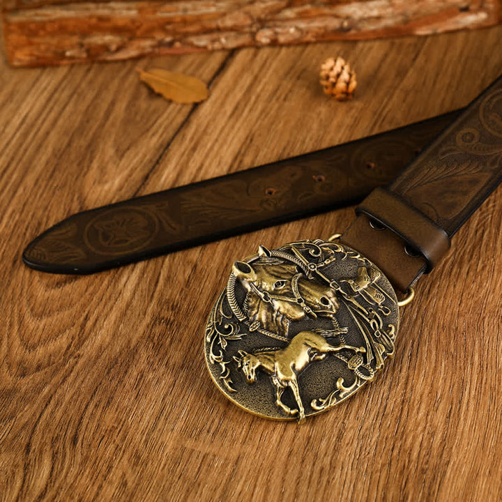 Ceinture en cuir à motif tête de cheval ovale