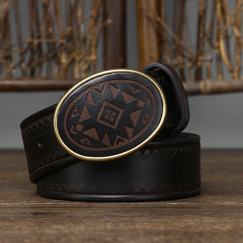 Ceinture en cuir véritable épais à motif gravé vintage