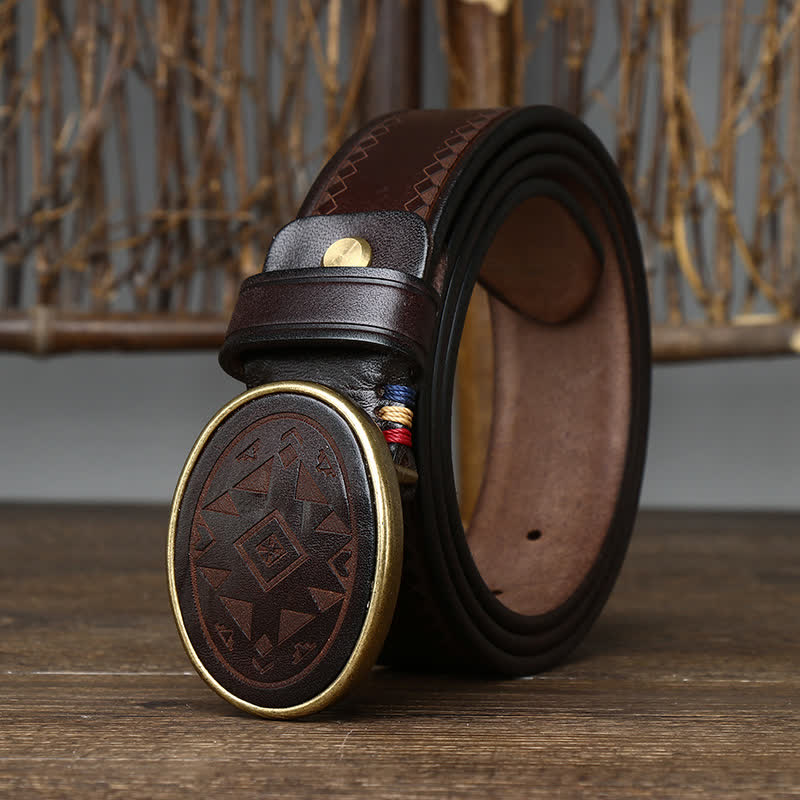 Ceinture en cuir véritable épais à motif gravé vintage