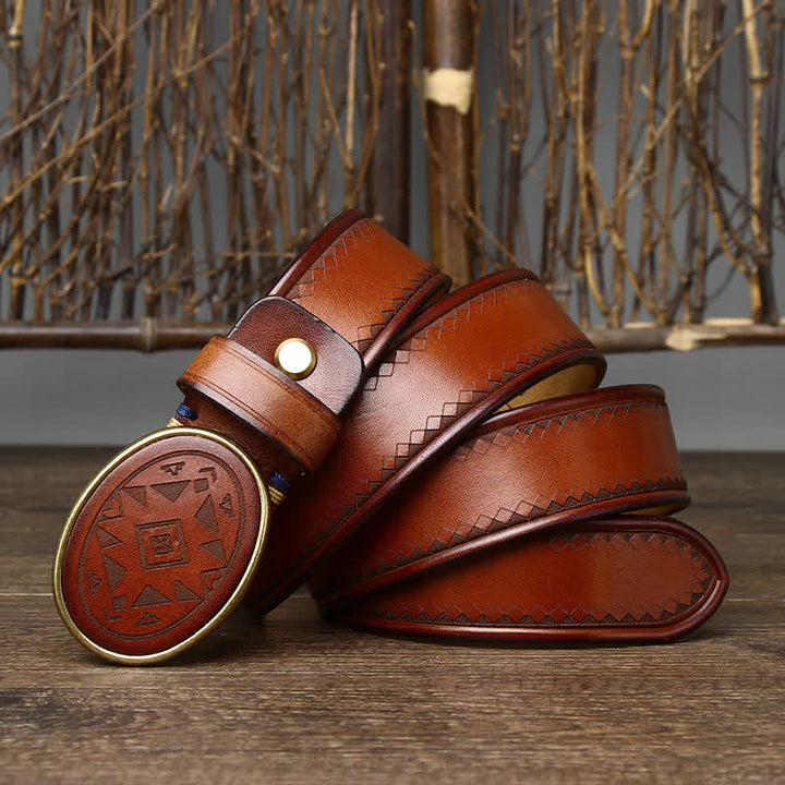 Ceinture en cuir véritable épais à motif gravé vintage