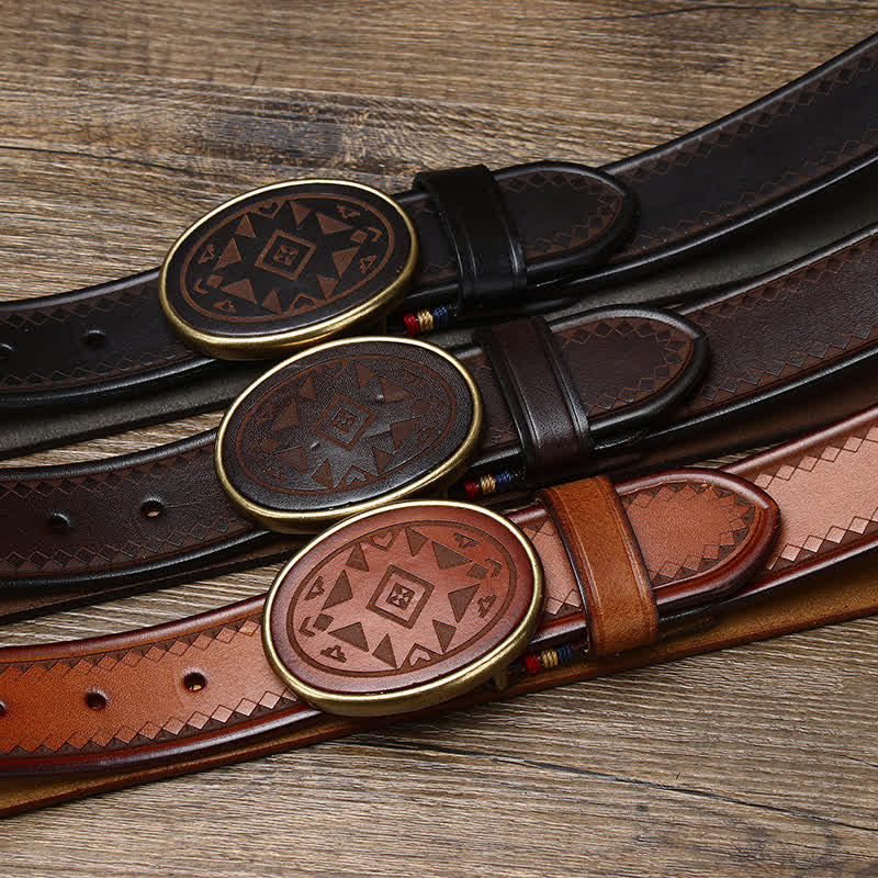 Ceinture en cuir véritable épais à motif gravé vintage