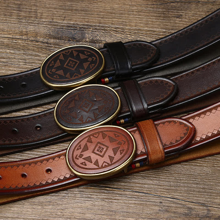 Ceinture en cuir véritable épais à motif gravé vintage