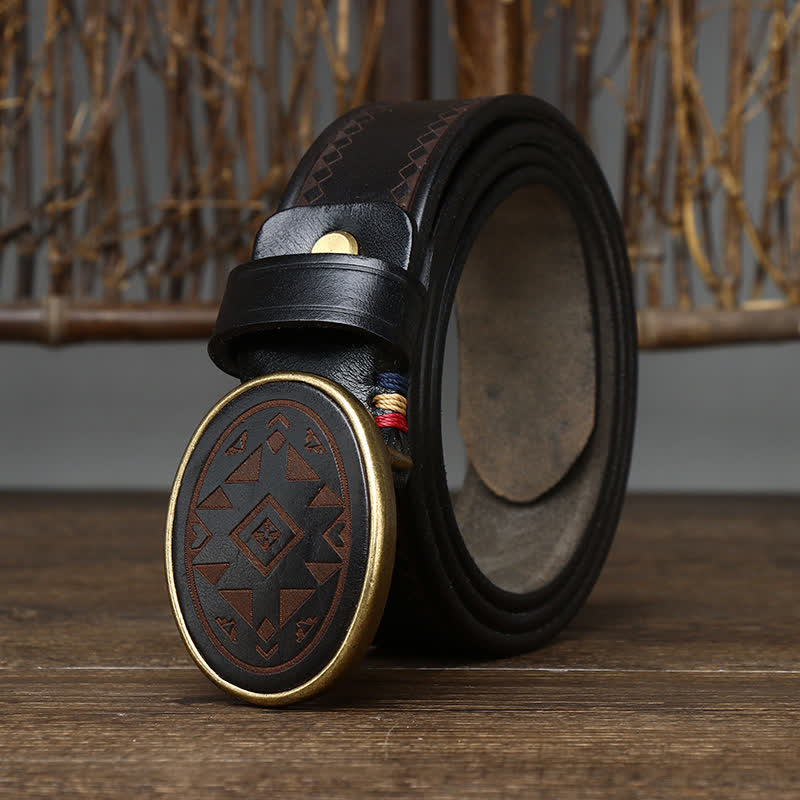 Ceinture en cuir véritable épais à motif gravé vintage