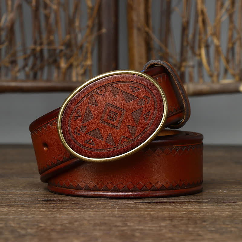 Ceinture en cuir véritable épais à motif gravé vintage