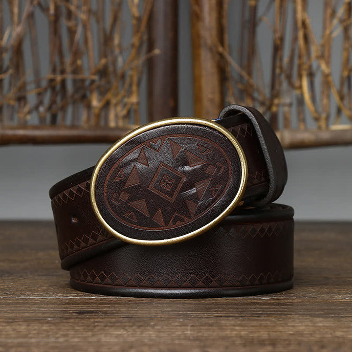 Ceinture en cuir véritable épais à motif gravé vintage