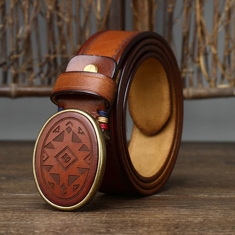 Ceinture en cuir véritable épais à motif gravé vintage