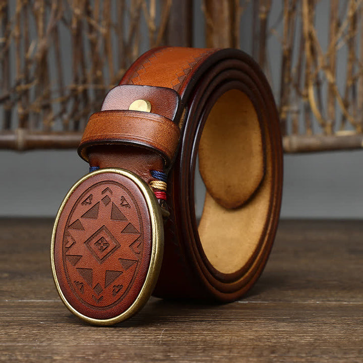 Ceinture en cuir véritable épais à motif gravé vintage