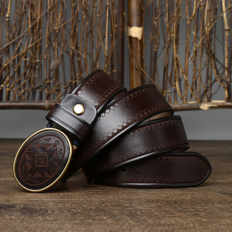 Ceinture en cuir véritable épais à motif gravé vintage