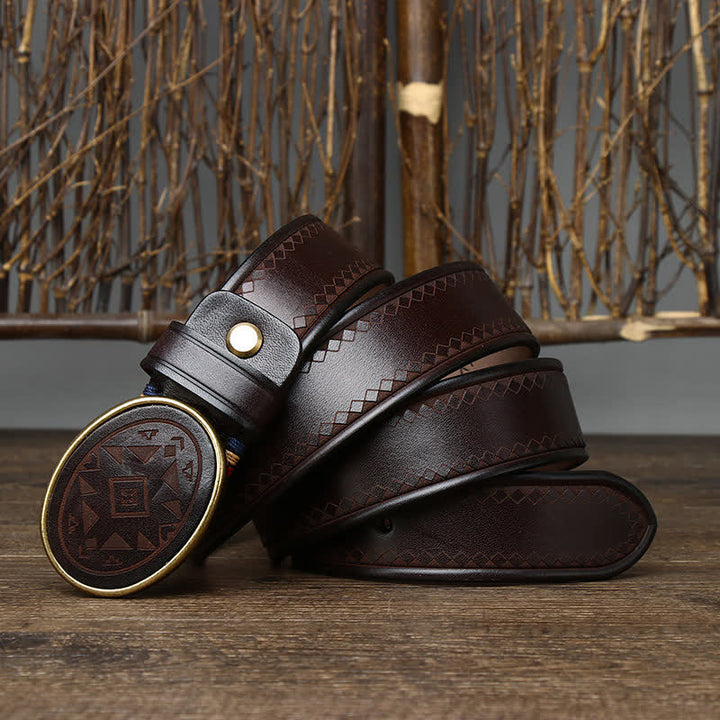 Ceinture en cuir véritable épais à motif gravé vintage