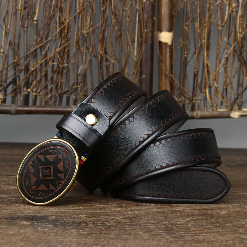 Ceinture en cuir véritable épais à motif gravé vintage