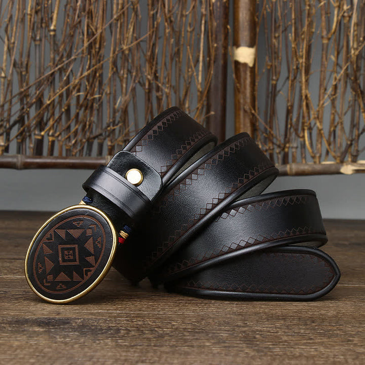 Ceinture en cuir véritable épais à motif gravé vintage