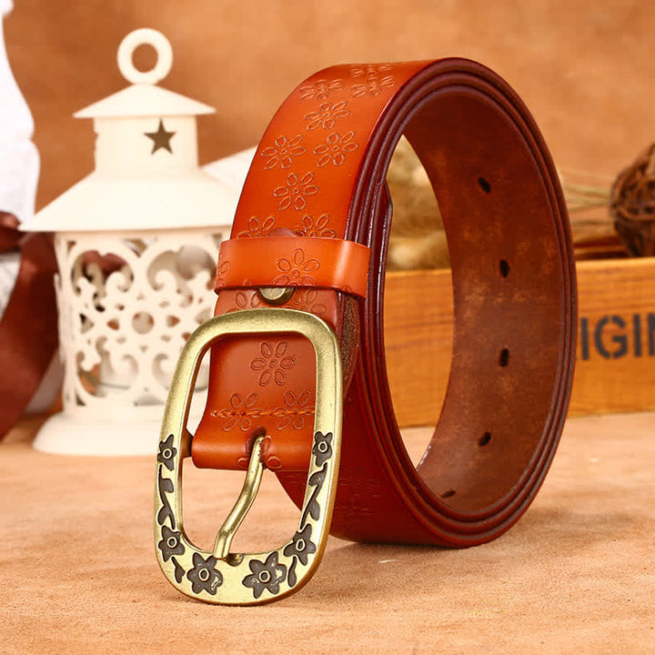 Ceinture en cuir à motif de fleurs de prunier pour femme