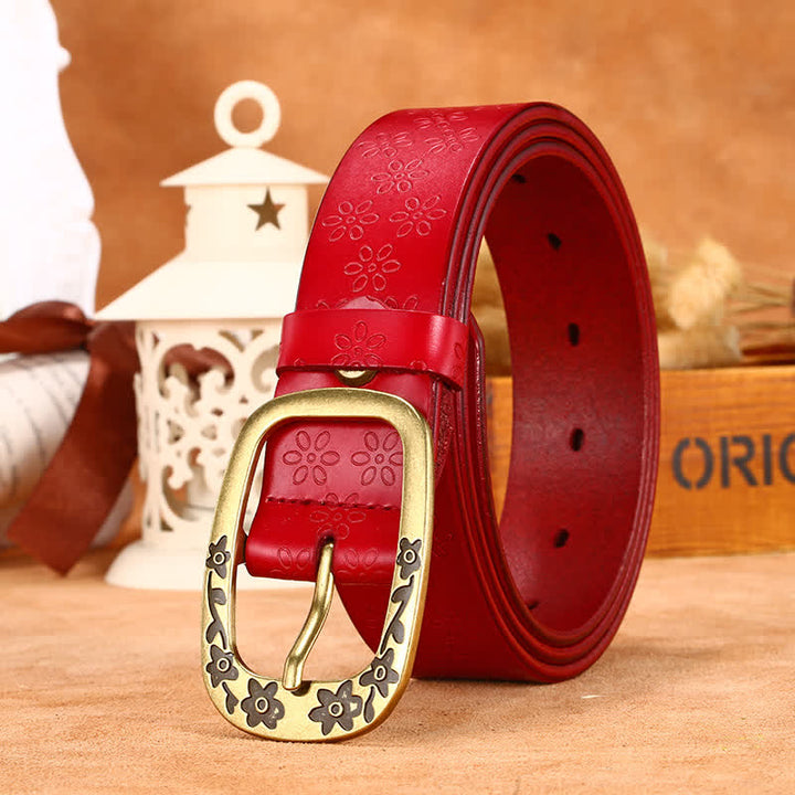 Ceinture en cuir à motif de fleurs de prunier pour femme