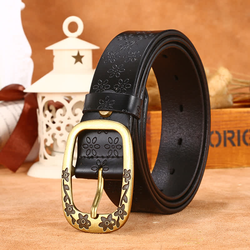Ceinture en cuir à motif de fleurs de prunier pour femme