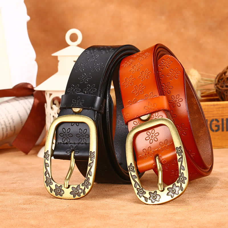 Ceinture en cuir à motif de fleurs de prunier pour femme