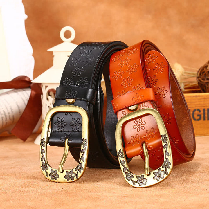 Ceinture en cuir à motif de fleurs de prunier pour femme