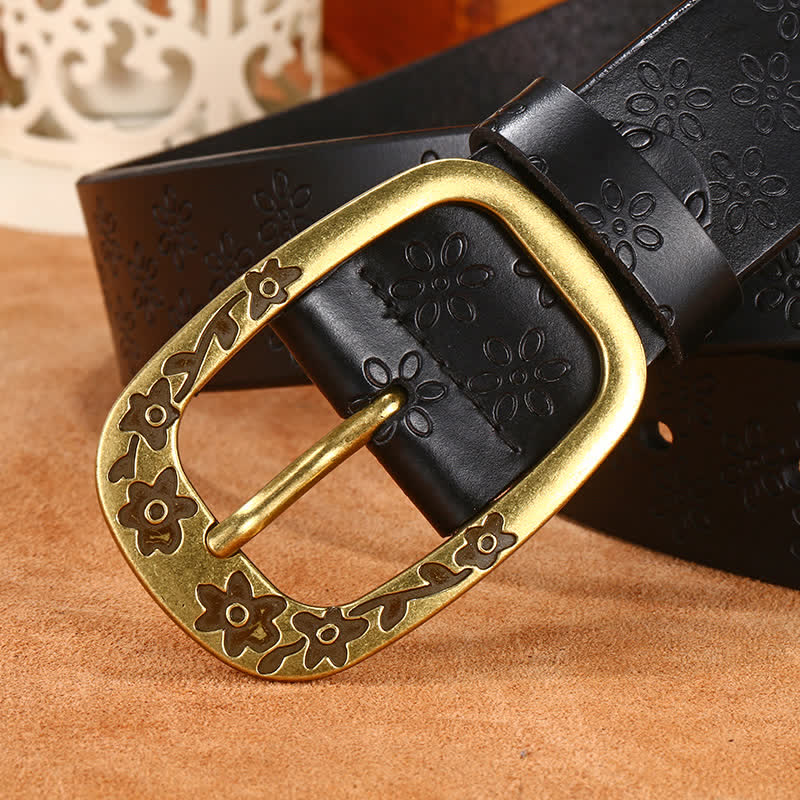 Ceinture en cuir à motif de fleurs de prunier pour femme