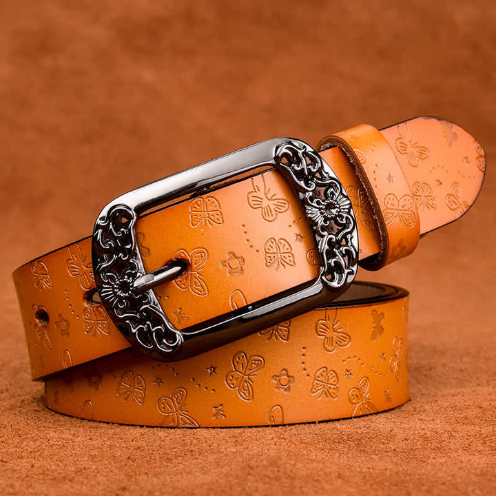 Ceinture en cuir de luxe élégante avec motif papillon en relief pour femme