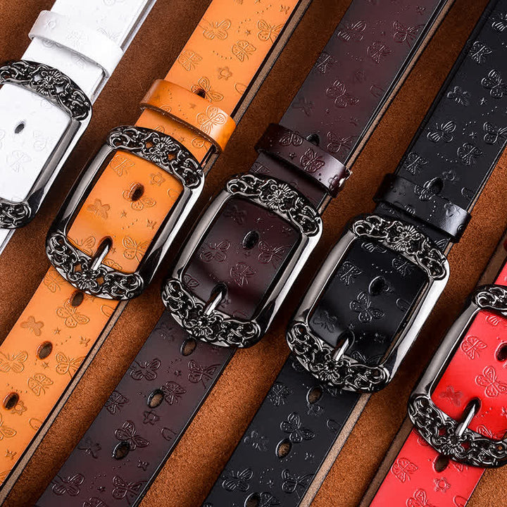 Ceinture en cuir de luxe élégante avec motif papillon en relief pour femme