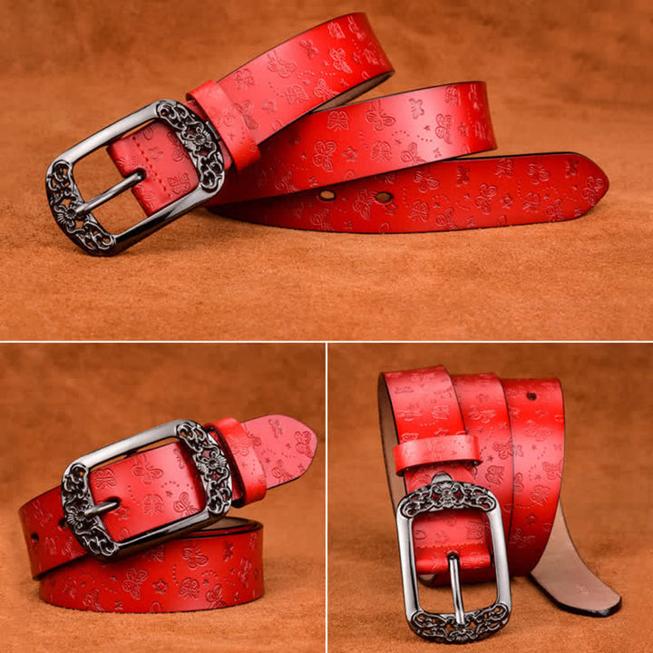 Ceinture en cuir de luxe élégante avec motif papillon en relief pour femme