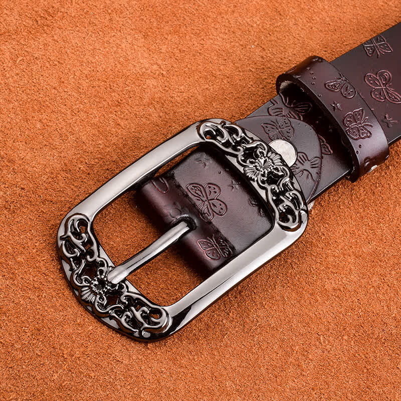 Ceinture en cuir de luxe élégante avec motif papillon en relief pour femme