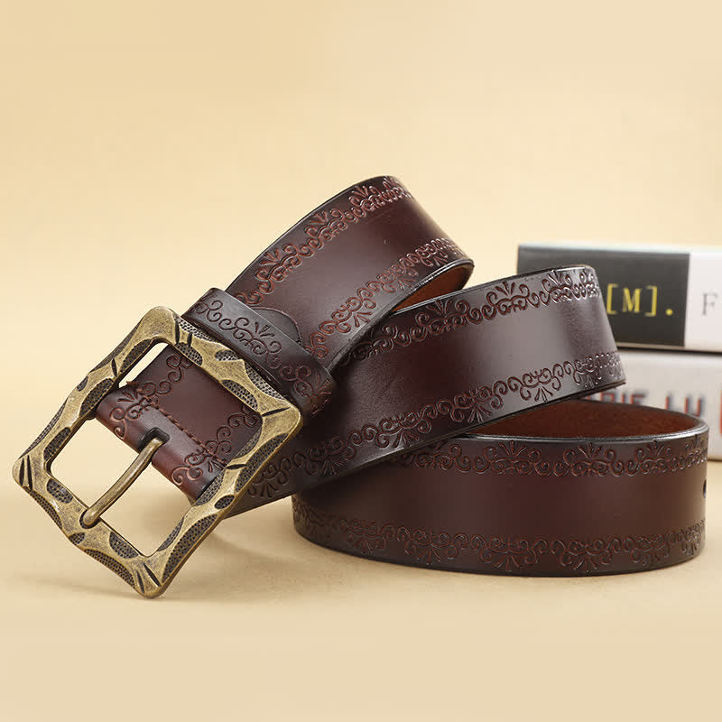 Ceinture en cuir à boucle rectangulaire et sangle florale