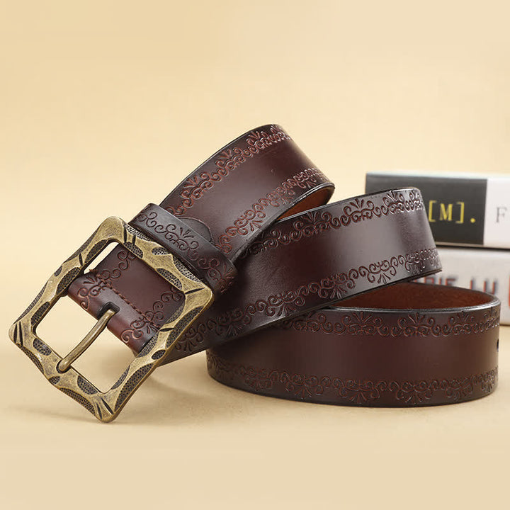 Ceinture en cuir à boucle rectangulaire et sangle florale