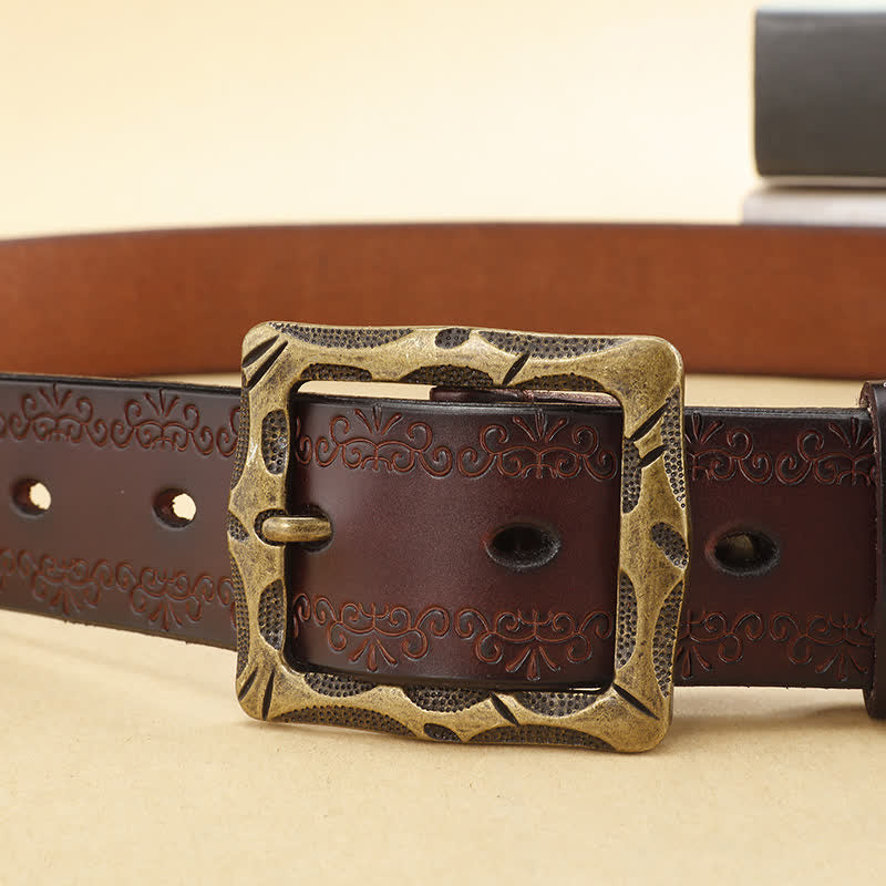 Ceinture en cuir à boucle rectangulaire et sangle florale