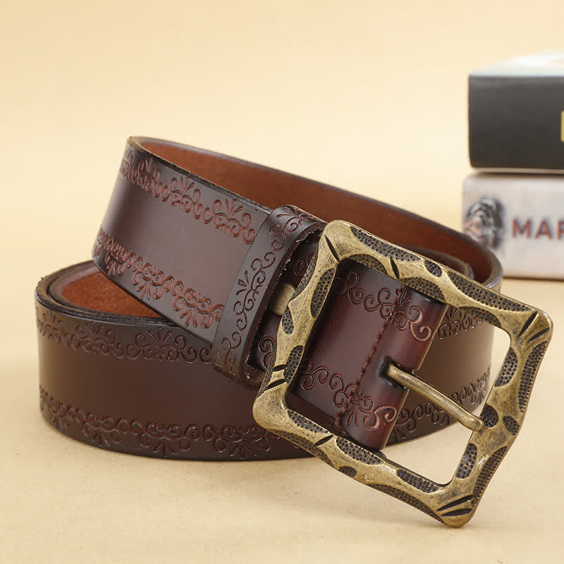 Ceinture en cuir à boucle rectangulaire et sangle florale