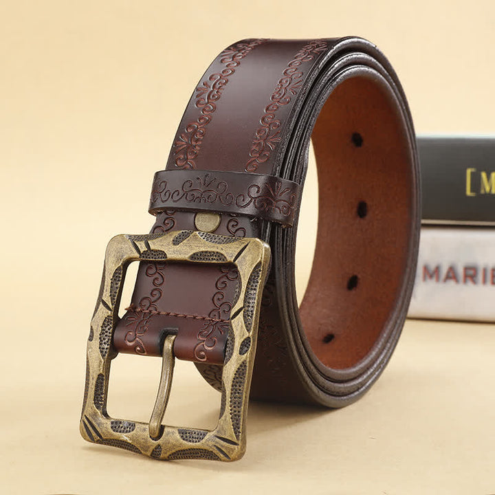 Ceinture en cuir à boucle rectangulaire et sangle florale