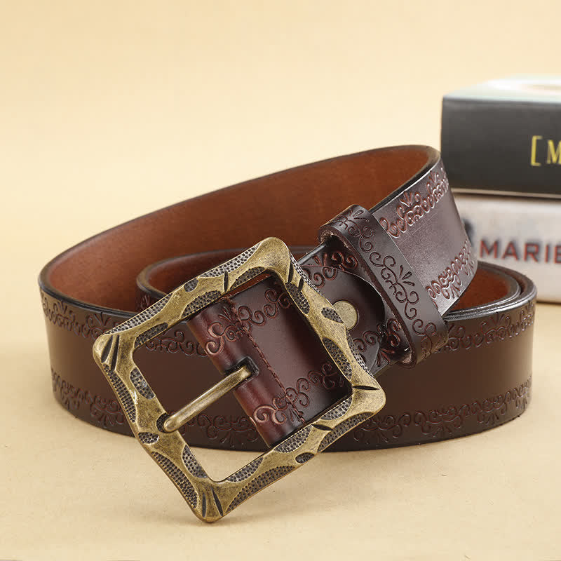 Ceinture en cuir à boucle rectangulaire et sangle florale