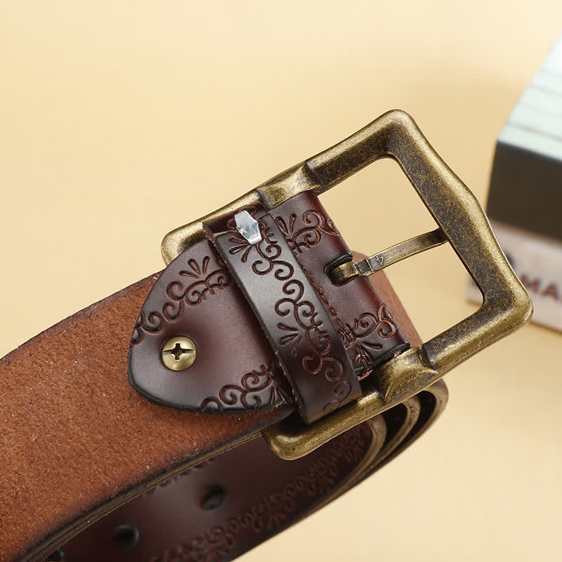 Ceinture en cuir à boucle rectangulaire et sangle florale