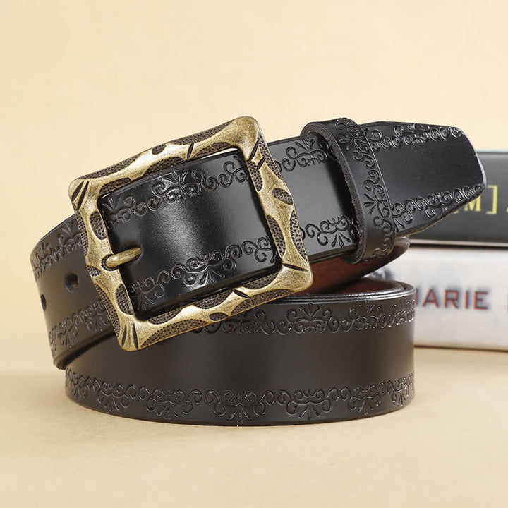 Ceinture en cuir à boucle rectangulaire et sangle florale