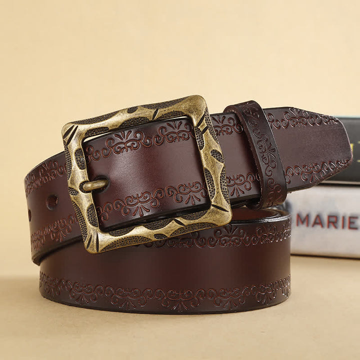 Ceinture en cuir à boucle rectangulaire et sangle florale