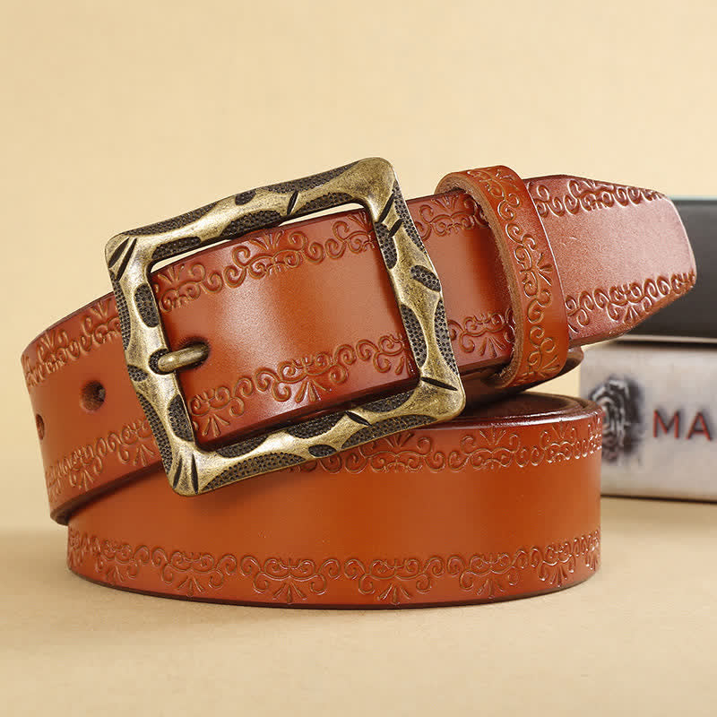 Ceinture en cuir à boucle rectangulaire et sangle florale