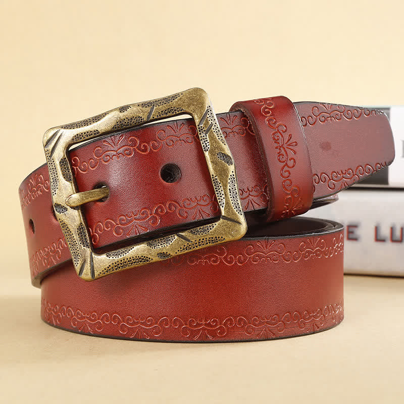 Ceinture en cuir à boucle rectangulaire et sangle florale